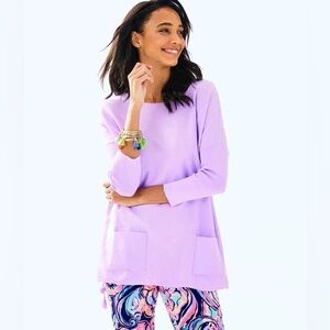 LILLY PULITZER Elba Sweater Size L Purple Color Oversized Tassels GUC